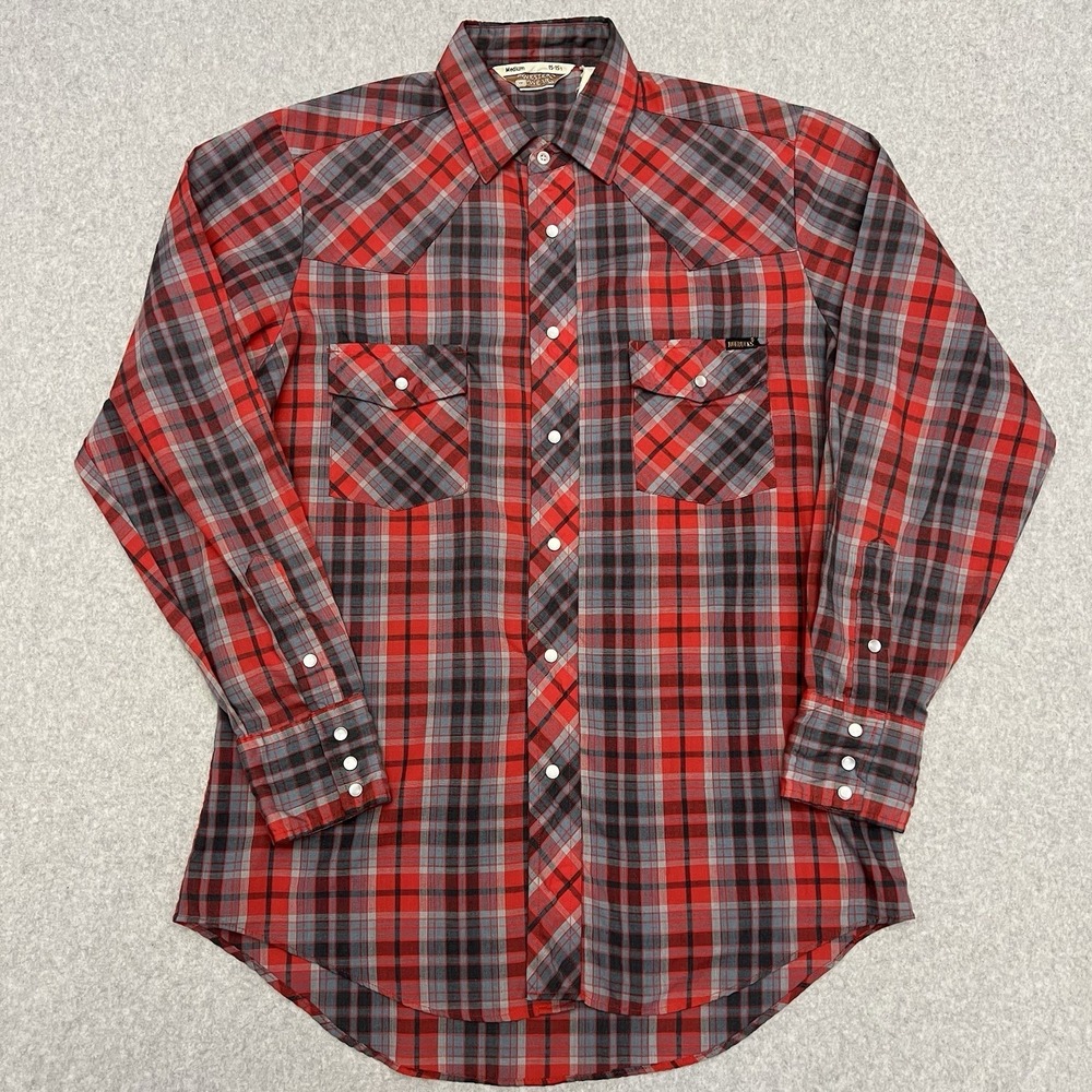 Sears Shirt Men's Medium Red Petal Snap 80's Flap Pocket Long Sleeve Cowboy Yoke